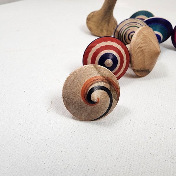 Small Wooden spin tops, stocking stuffer hard maple top, toy tops, spinners, functional decorative top