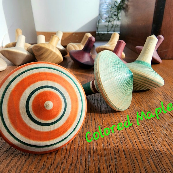 Wooden spin tops, stocking stuffer, hard maple top, toy tops, spinners, functional decorative top