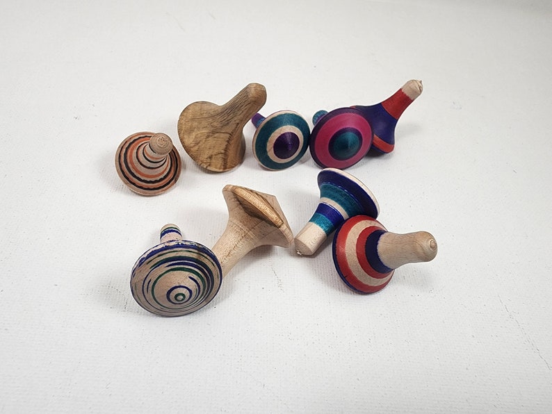 Small Wooden Spin Tops, Stocking Stuffer Hard Maple Top, Toy Tops