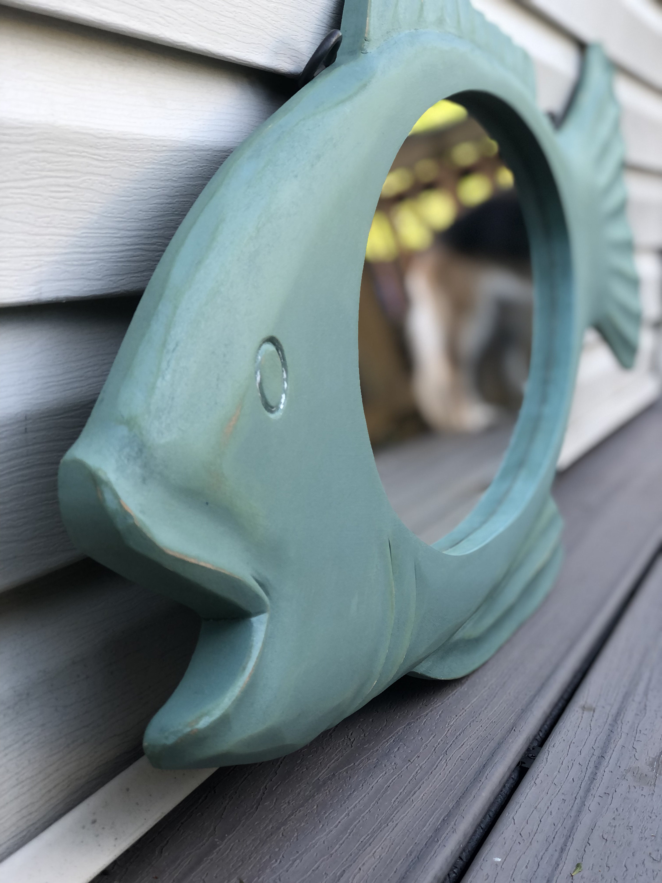 Sea Foam Green Fish Mirror, Hardware Installed to Hang Horizontally ...