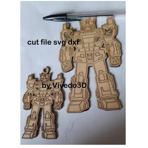 Transformer Robot in wood, keychain, pendant h100 or h150mm, dxf and svg files for laser cutting and plotter, by Vivedo3D