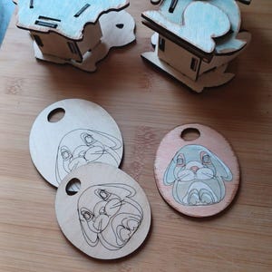 Anhänger Schlüsselanhänger FRANZÖSISCHES SCHAF KANINCHEN "Widder" Datei svg, dxf lasergeschnitten auf 3 mm Holz, h90mm, von Vivedo3D
