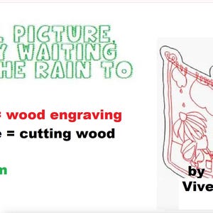 Wooden small picture, "Bunny waiting for the rain to stop", h100mm, cut file svg dxf, by Vivedo3D