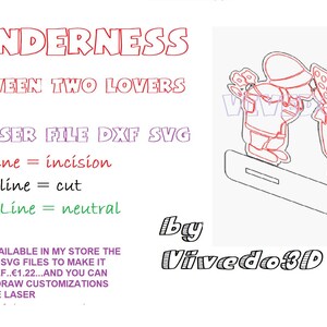 Wooden TENDERNESS between two lovers, h100mm, cut file dxf svg, by Vivedo3D