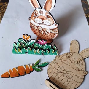 Easter bunny egg whit  RABBIT, file svg, dxf laser cut on 3mm wood, h168mm or h130mm, by Vivedo3D