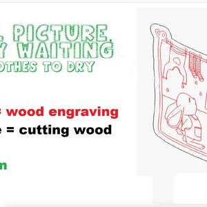 Wooden small picture, "Bunny waiting for clothes to dry", h100mm, cut file svg dxf, by Vivedo3D