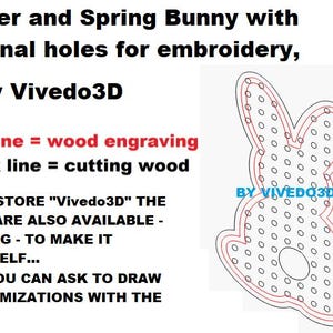 Lapin de Pâques et de printemps avec trous intérieurs pour broderie, h110 mm, trous 2,5 mm, par Vivedo3D