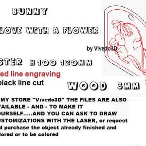 Small wooden picture, "Bunny in love with a flower", Easter, Spring, h100 or 120 mm, cut file svg dxf, by Vivedo3D