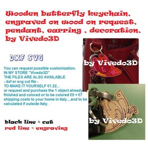 Wooden butterfly,  keychain, engraved on wood, on request,  perforated earring, decoration, by Vivedo3D