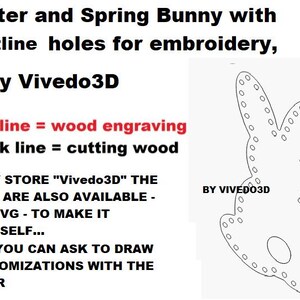 Easter and Spring Bunny with outline holes for embroidery, holes 2,7 mm,h120mm, by Vivedo3D