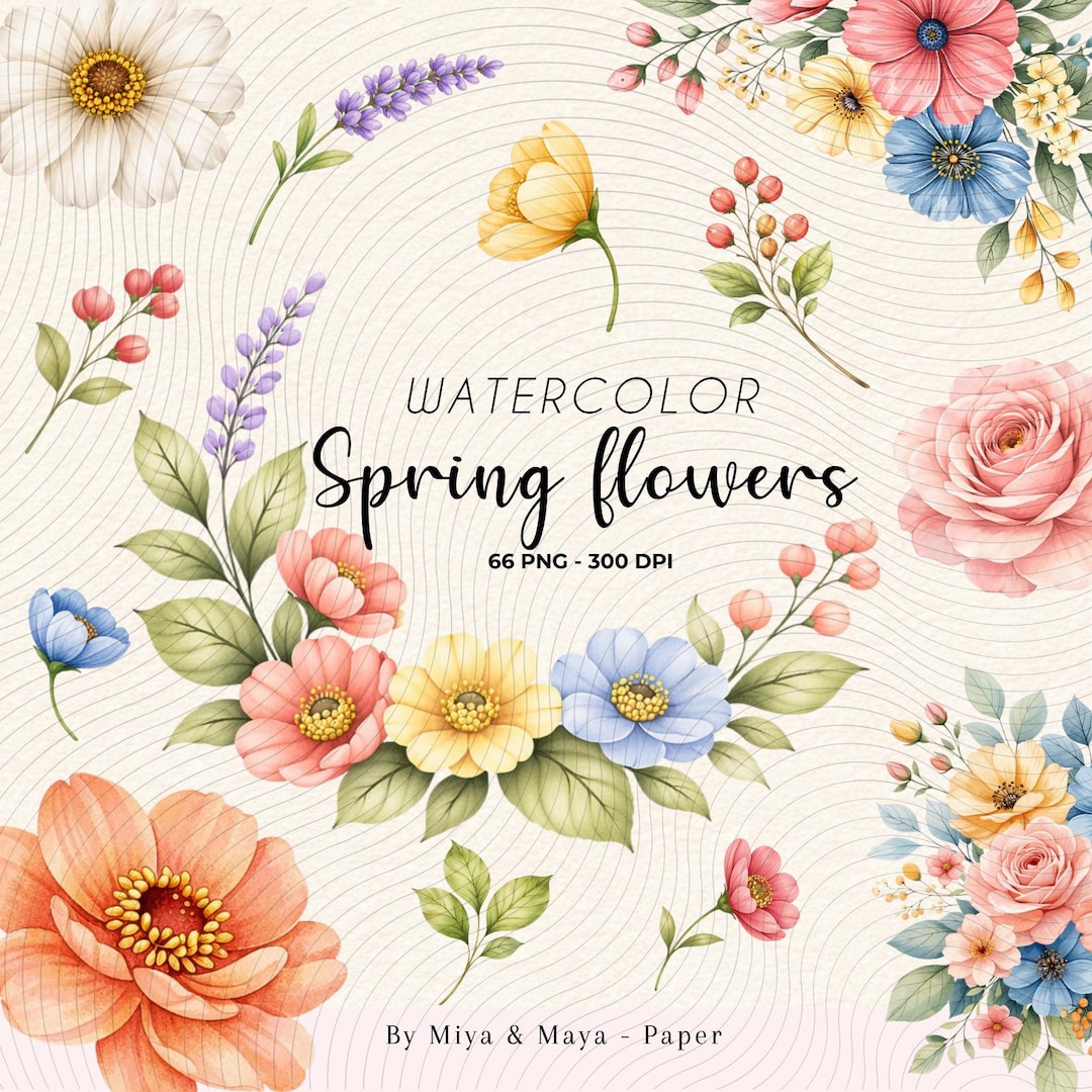 Watercolor Spring Flowers Clipart Bundle PNG, Pastel Floral Bouquet ...