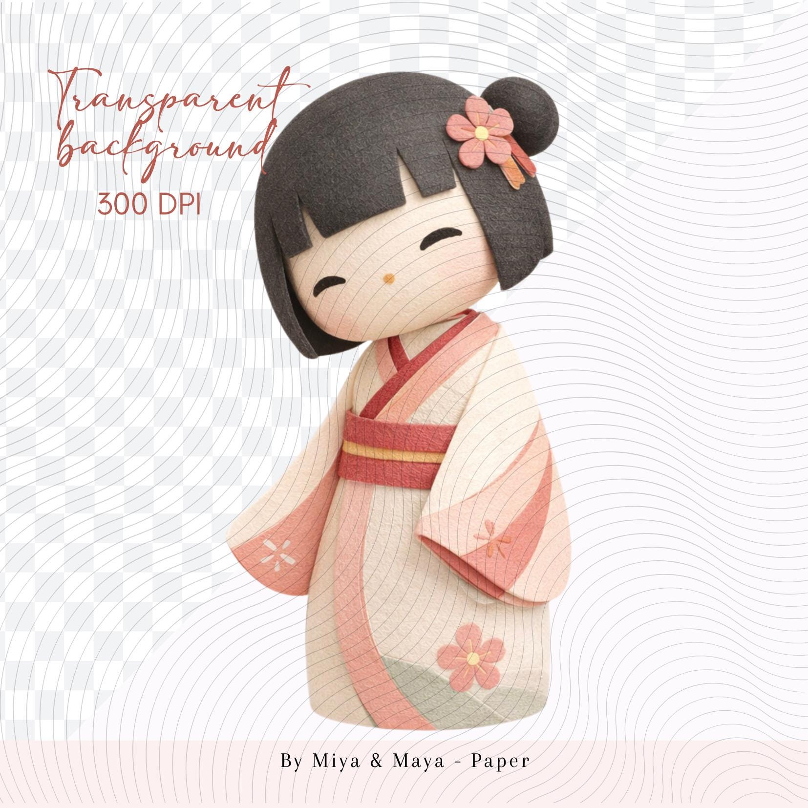 Japanese Kokeshi Doll Clipart Bundle PNG, Sakura Papercut Clip Art ...