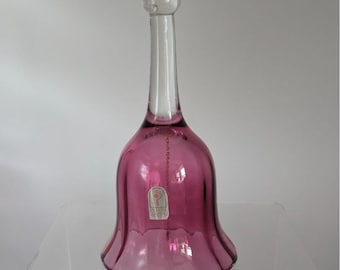 Pilgrim Cranberry Glass Bell Vintage Clear Handle Collectible Chain Ball Clapper
