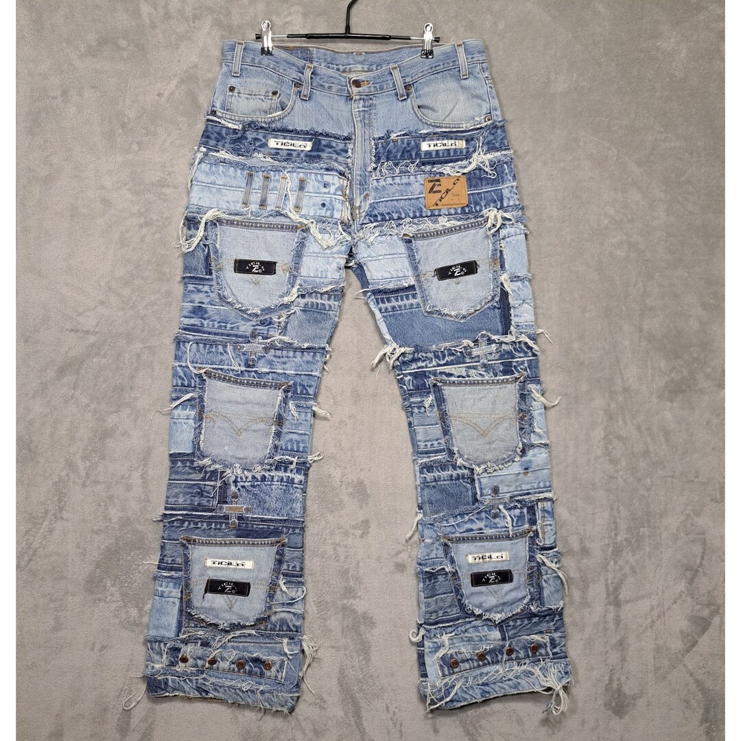 Vintage Mens Acid Washed Jeans Ticlia Pockets Blue Jeans Etsy
