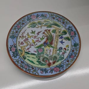 Nora Fenton vogelbord 10,25&quot; handgeschilderde Macau gouden rand bloemen vintage