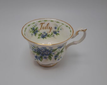 Royal Albert Bone China July Forget Me Not Teacup Floral Gold Trim Collectible
