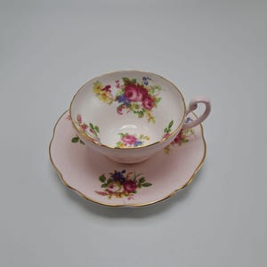 EB Foley Pink Floral Teacup Saucer Set Collectible Tea Party Decor