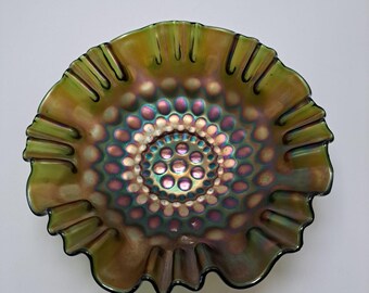 Fenton Glass Cranberry Opalescent Dot Optic Ruffle Top Bowl - Etsy
