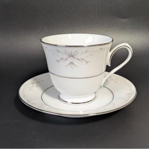 Noritake Silk Ribbon Fine China Tea Cup Saucer Set White Vintage