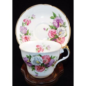 Regency Teacup & Saucer England Bone China Floral Gold Tea Party Collectible