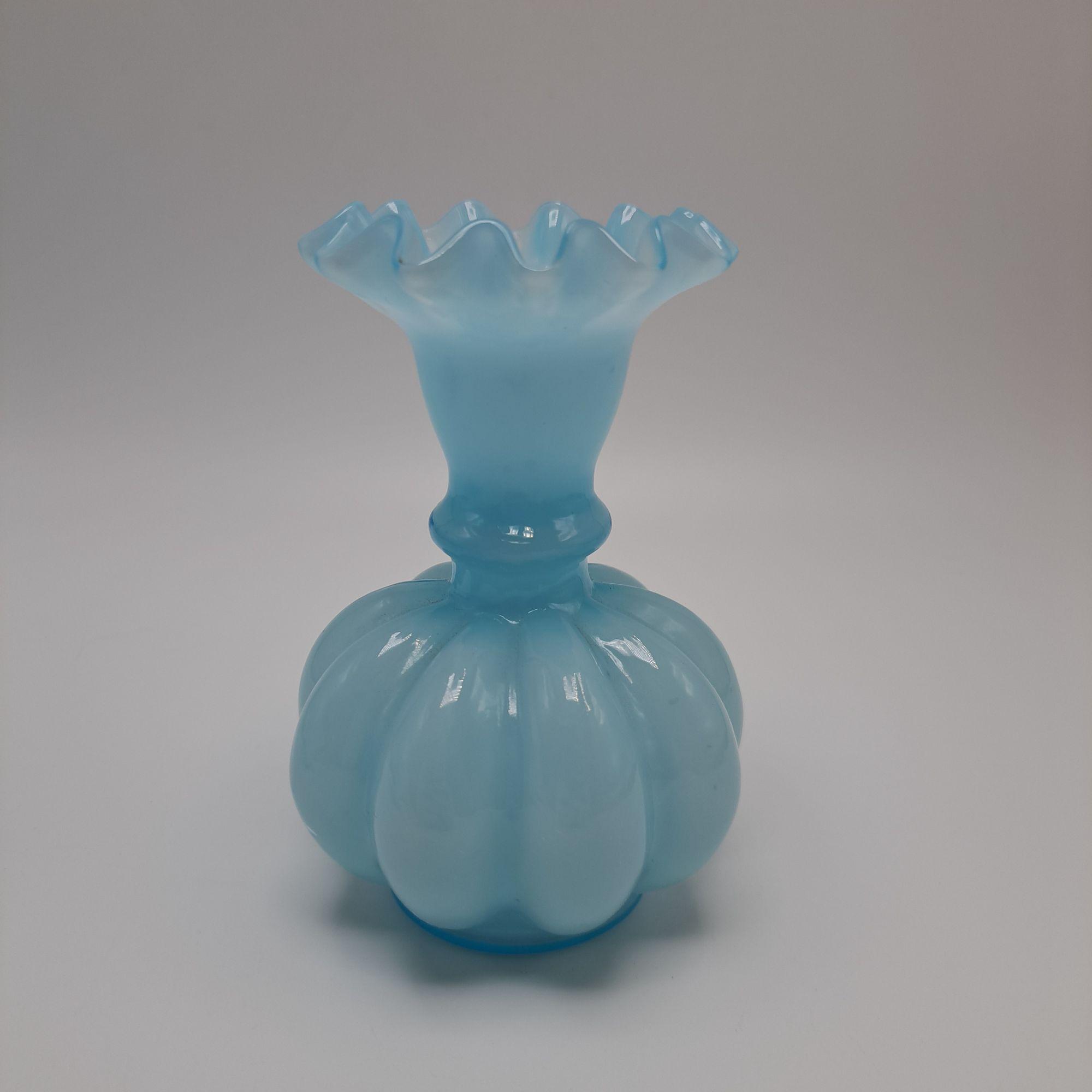 Fenton Pale Blue Melon Vase With Ruffled Crimped Edge Glass - Etsy