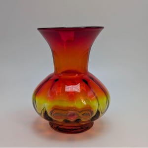 Jarrón de vidrio soplado con panel de ámbar y mandarina Blenko, decoración vintage de vidrio artístico
