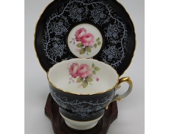 Royal Caulden Floral and Black Teacup & Saucer