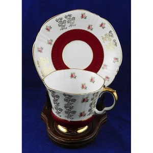 Royal Adderley Floral Teacup & Saucer Red and Gold