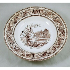 W.H. Grindley Daffodil Brown White Transferware Ironstone Bowl Ca. 1880s Vintage