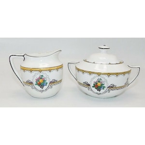 Adderley Regina Fruit Motif Creamer & Covered Sugar Bowl Bone China England