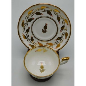 Royal Chelsea Tea Cup Saucer Fine Bone England 3483A/R Gold Flowers Vine Verge