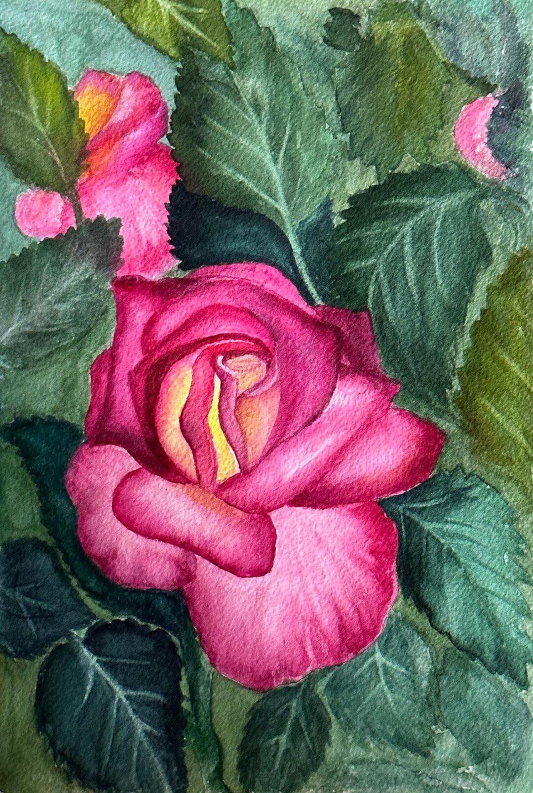 ピンクのバラの水彩画アートプリント | 花柄の壁飾り | 植物のアート