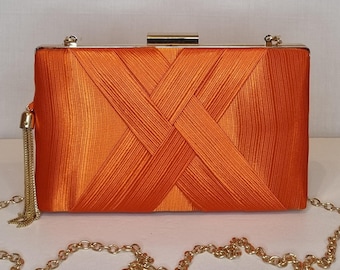 Orange Ruched Satin Tassel Embellished Evening Clutch Bag Etsy