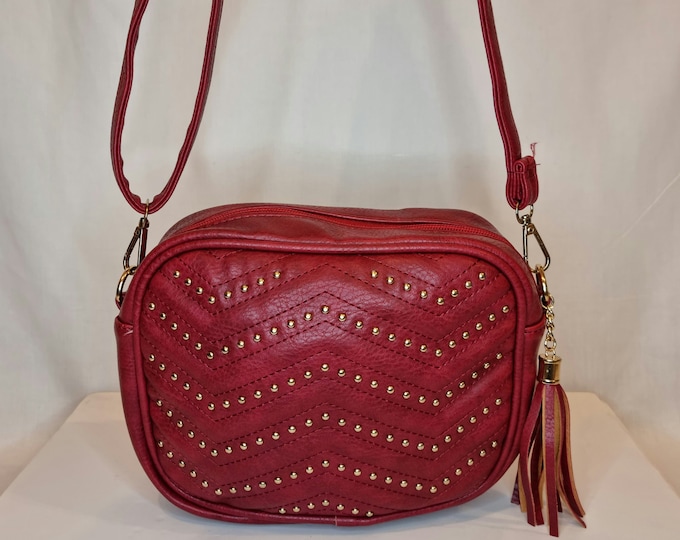 burgundy studded crossbody bag main image 0