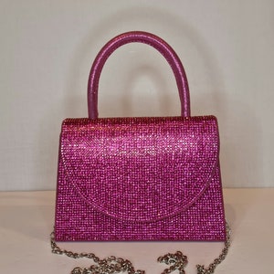 Fuschia Hot Pink Luxus Crystal Diamond Top Griff verschönerte Abendunterarmtasche