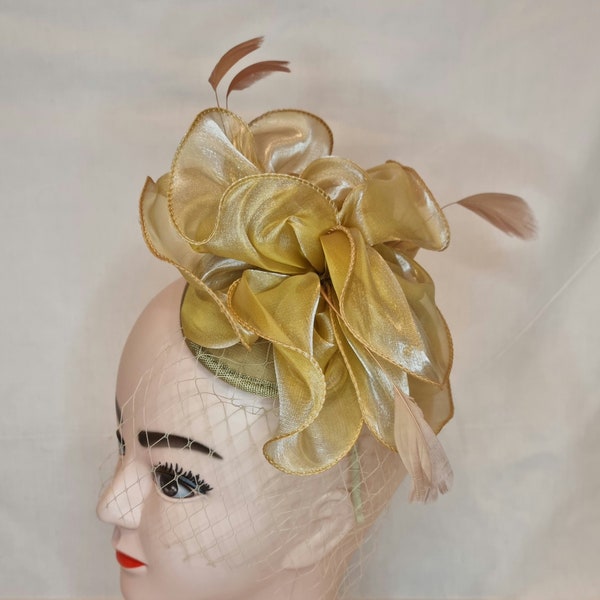 Gold Silk Satin Floral Embellished Fascinator Headband