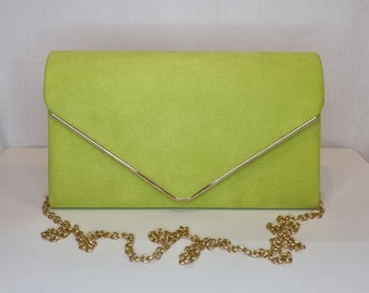 Lime Green Faux Suede Embellished Evening Clutch Bag