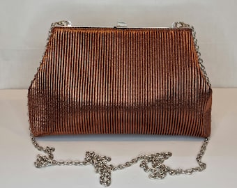 Bronze Metallic Textured Embellished Evening Clutch Bag