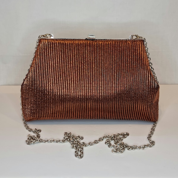 Bronze Metallic Textured Embellished Evening Clutch Bag