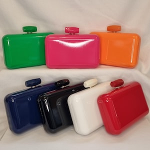 Klassische Patent Chunky Griff Verziert Hardcase Abendtasche - Fuschia, Orange, Grün, Rot, Weiß, Schwarz, Marineblau