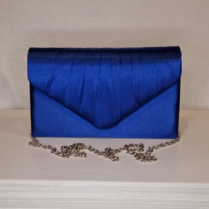 Royal Blue Satin Embellished Evening Clutch Bag