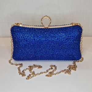 Royal Blue Cobalt Crystal Diamond Embellished Evening Clutch Bag