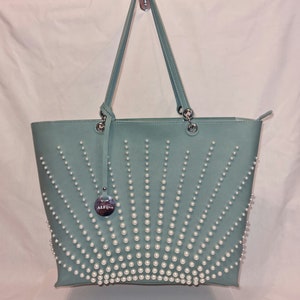 Turquoise Light Blue Pearl verschönerte Kunstleder-Einkaufstasche
