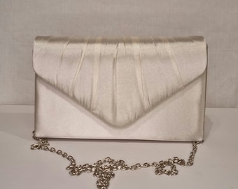 Ivory White Off-White Satin Embellished Evening Clutch Bag