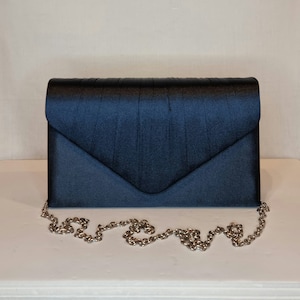 Sapphire Navy Blue Midnight Satin Embellished Evening Clutch Bag
