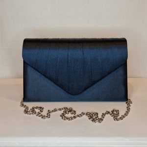 Sapphire Navy Blue Midnight Satin Embellished Evening Clutch Bag