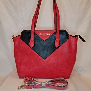 Rot Schwarz Kunstleder Gold Verschönerte Große Top Griff Tote Handtasche