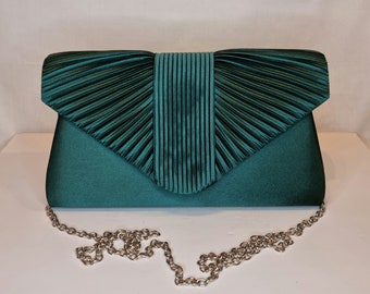 Teal Ruched Satin Tassel Embellished Evening Clutch Bag Etsy India