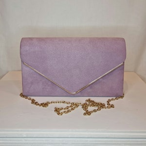 Lilac Purple Faux Suede Embellished Evening Clutch Bag