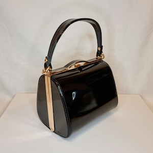 Schwarze Patent Klassische Top Griff Verschönerte Abend Clutch Tasche